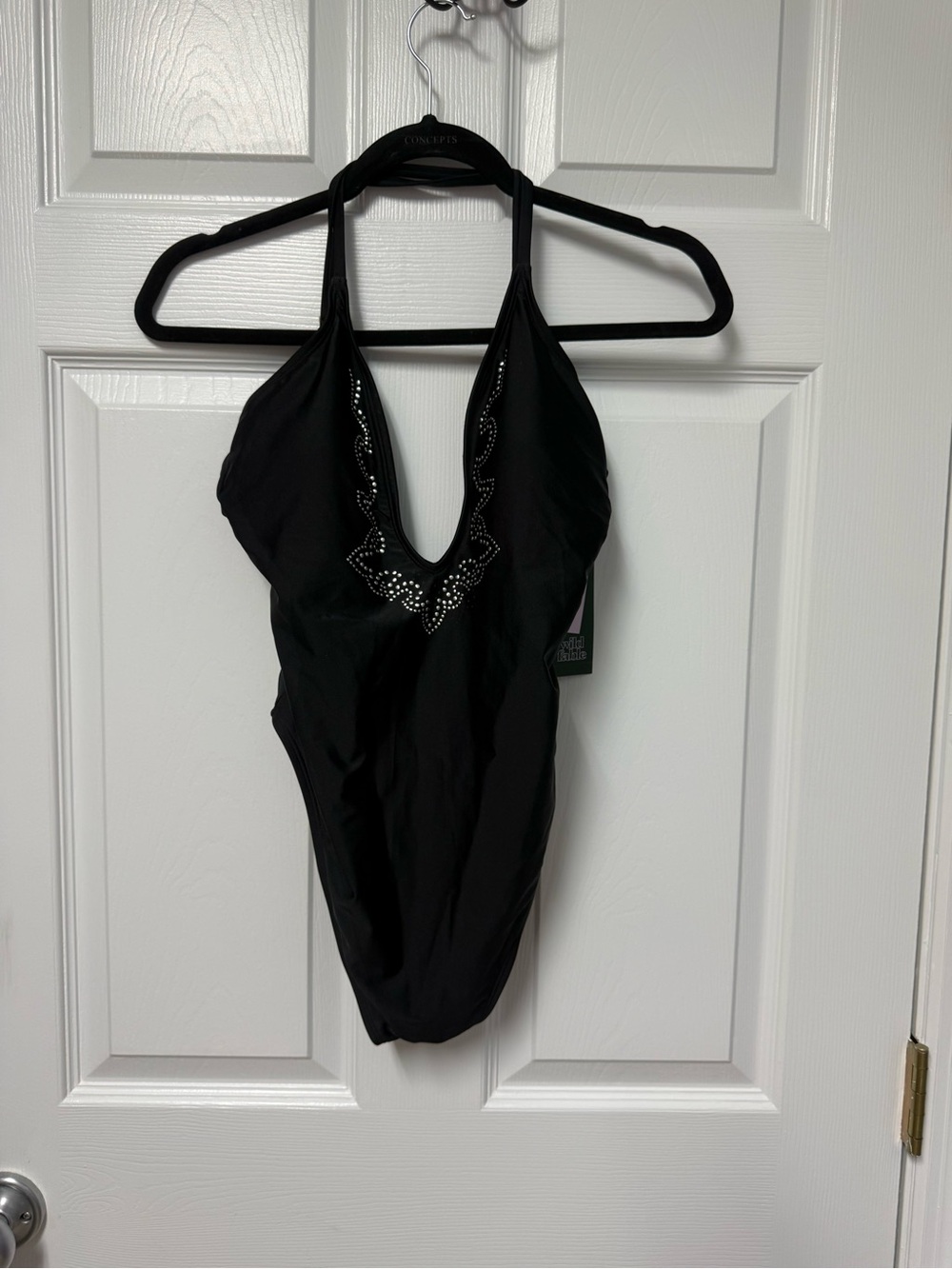 wild fable Black One-Piece Swimsuit with Rhinestone Accent